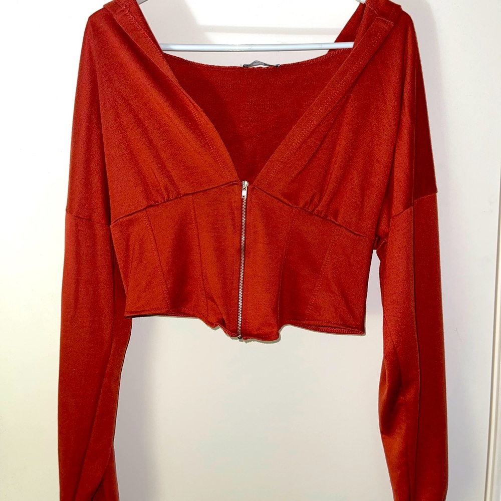 Fashion Nova zip up crop top hoodie size M